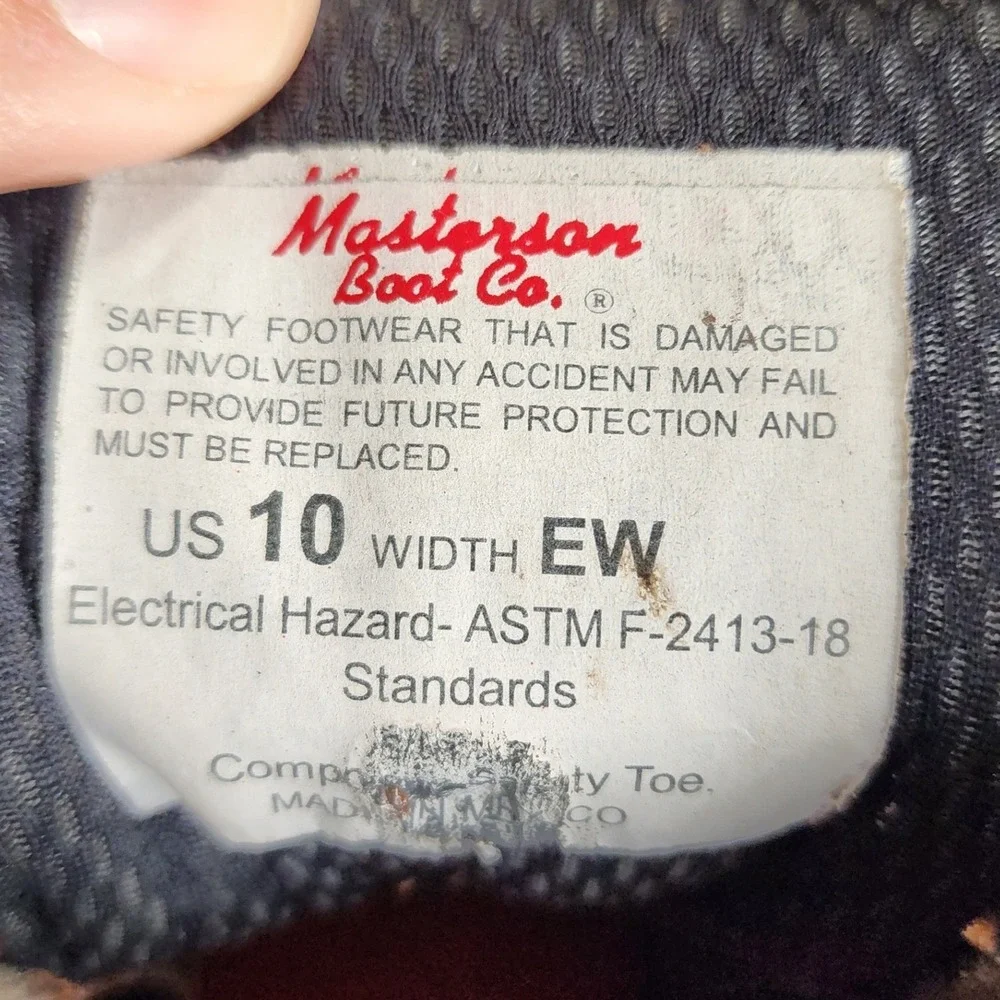 Masterson Boot Co Mens 10 EW Leather Composite Toe Work Boots ASTM F2413-18‎